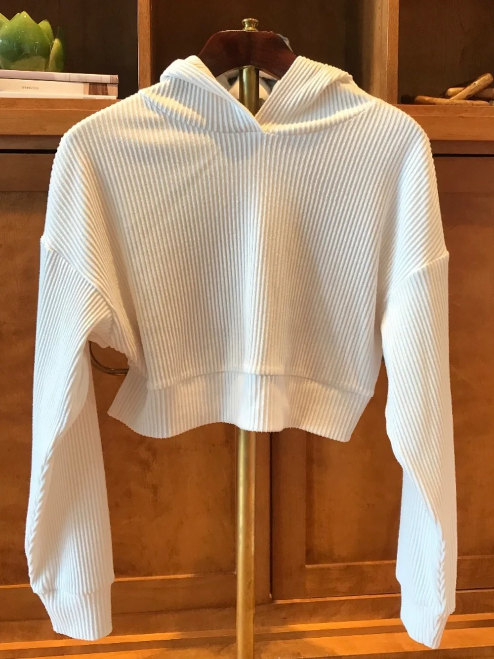 ALO IVORY COZY RIBBED CROPPED MUSE HOODIE